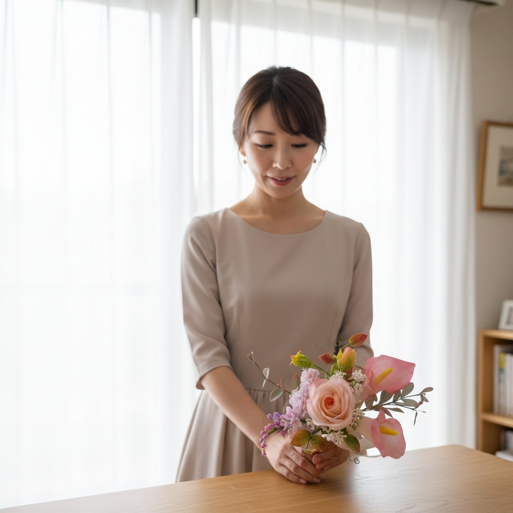 ブーケを持つ女性